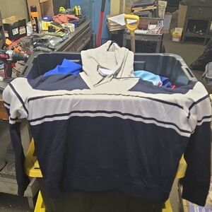 Armani Exchange Blue and White Striped Hoodie
